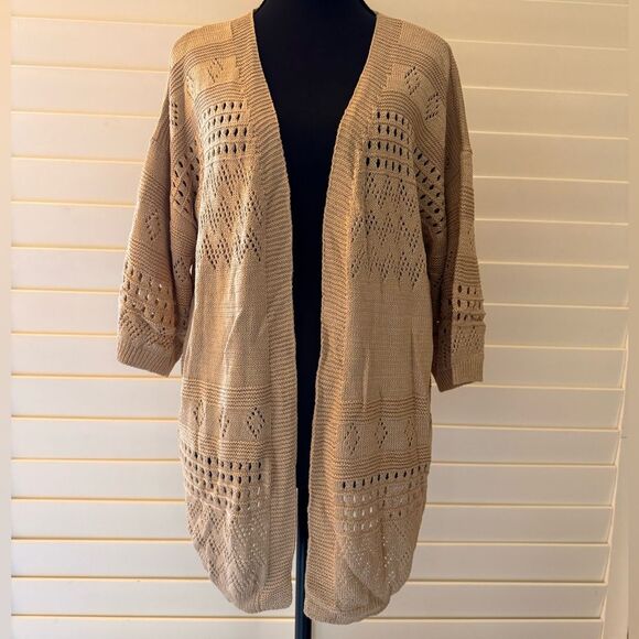 LILY KIM Boutique Beige Open-Knit Cardigan